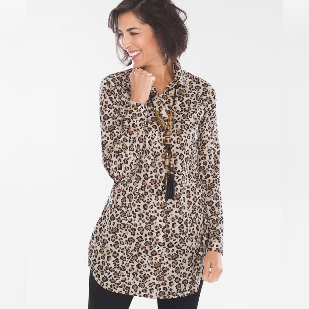 🧡Leopard Print tunic 100% cotton non irion size medium (8/10) 🧡